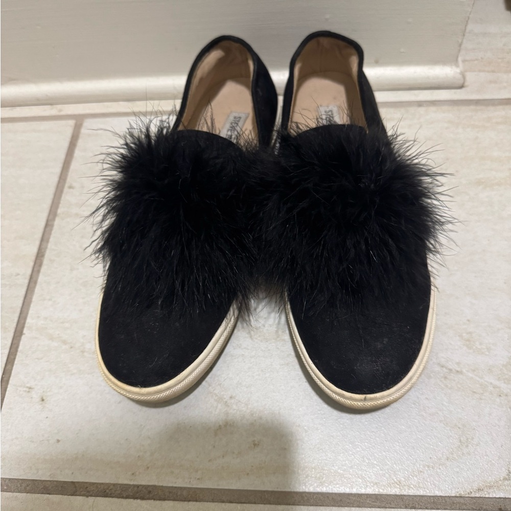 Steve Madden Black Fuzzy Women's Loafers